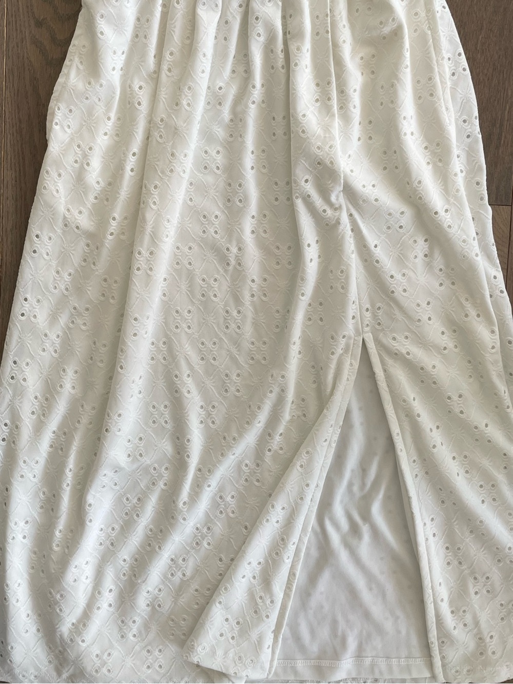 A.C.W. White Eyelet Smocked Halter Midi Dress S - Picture 4 of 9